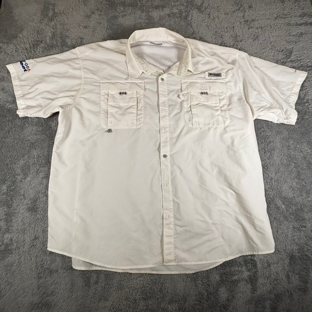 Columbia PFG Bahama II Fishing Shirt Mens XXL White Short Sleeve FM7047 Logo